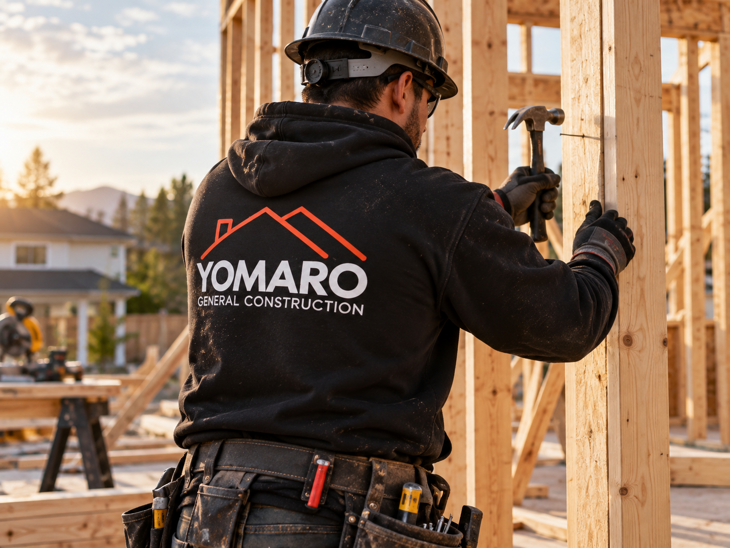 Yomaro General Construction worker framing a home